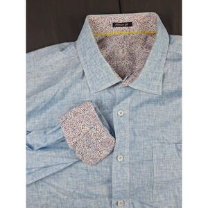 Bugatchi UOMO XL Shirt Mens Blue Classic Fit Cotton Button Front Flip Cuff Burst